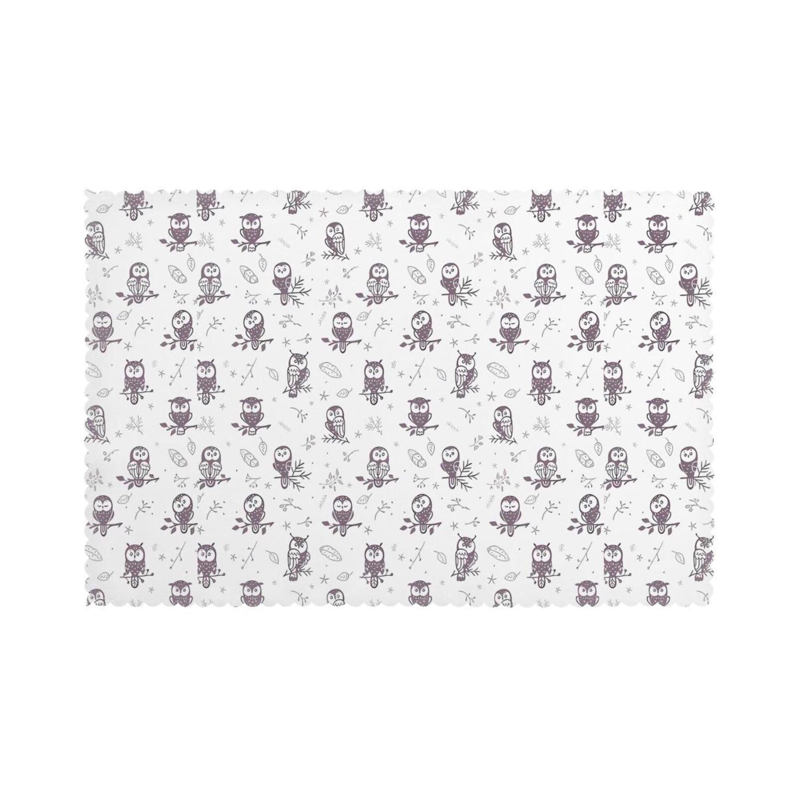 YYHWHJDE Owl Tree Branches Prints Placemats Set of 6 12x18in - Durable Table Layers with Heat Resistance & Customizable Prints