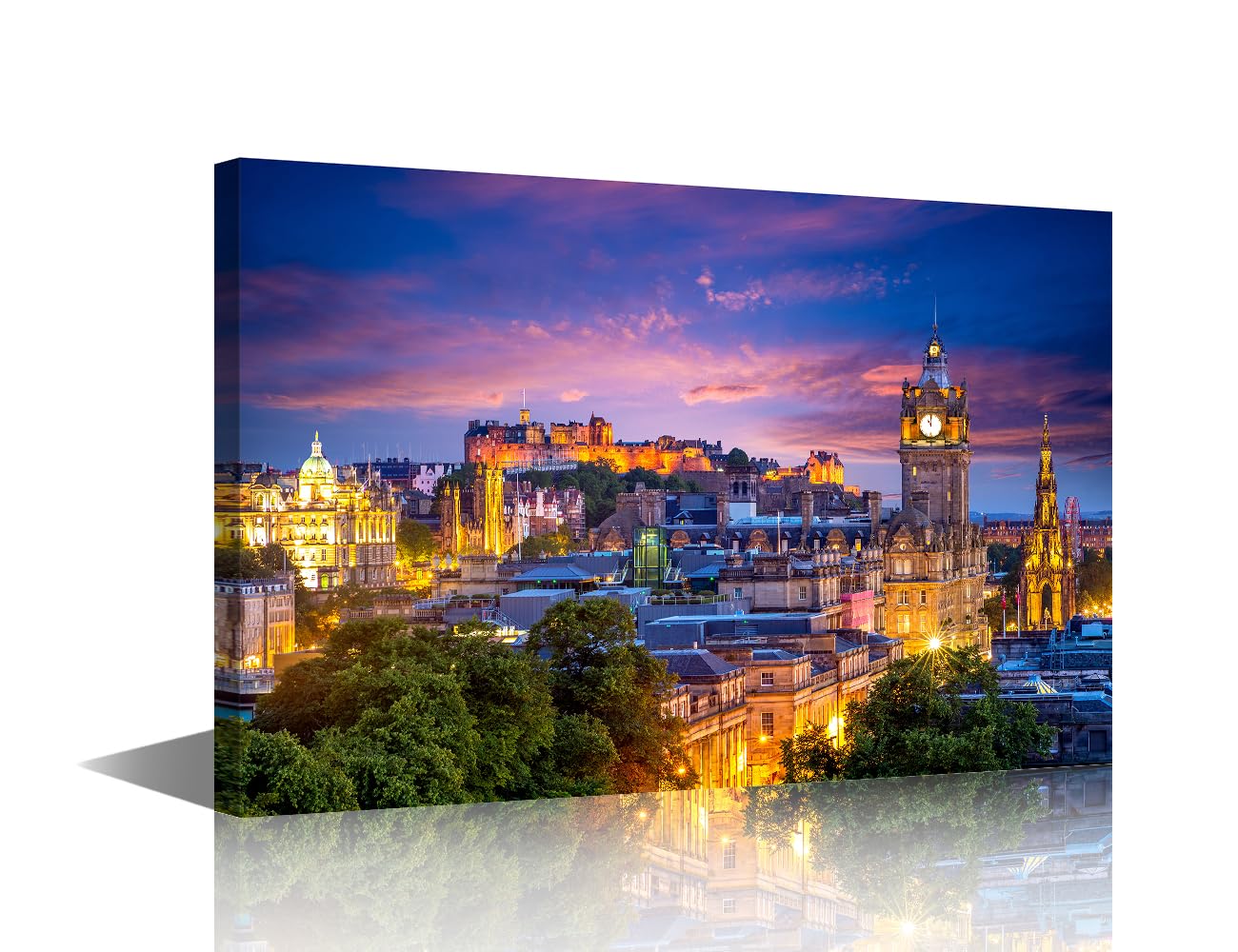 Edinburgh Night Scene View from Calton Hill Modern Cityscape Wall Art for Living Room Wall Decor City Skyline Paintings on Canvas Stretched and Framed Prints 24"x16"