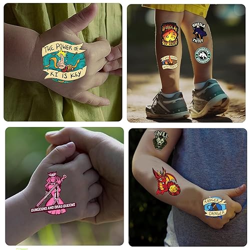 Miniatura 4 de Tatuaje temporal para niños, tatuajes temporales para niños, 45 calcomanías de tatuajes temporales de dragones para niños y niñas, decoraciones de
