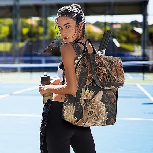 Miniatura 7 de Bolsa de raqueta de bádminton para tenis, grande, estilo de pintura SturdyLaca, Retrato de gato 2, raquetas de tenis, mochila acolchada para mujeres