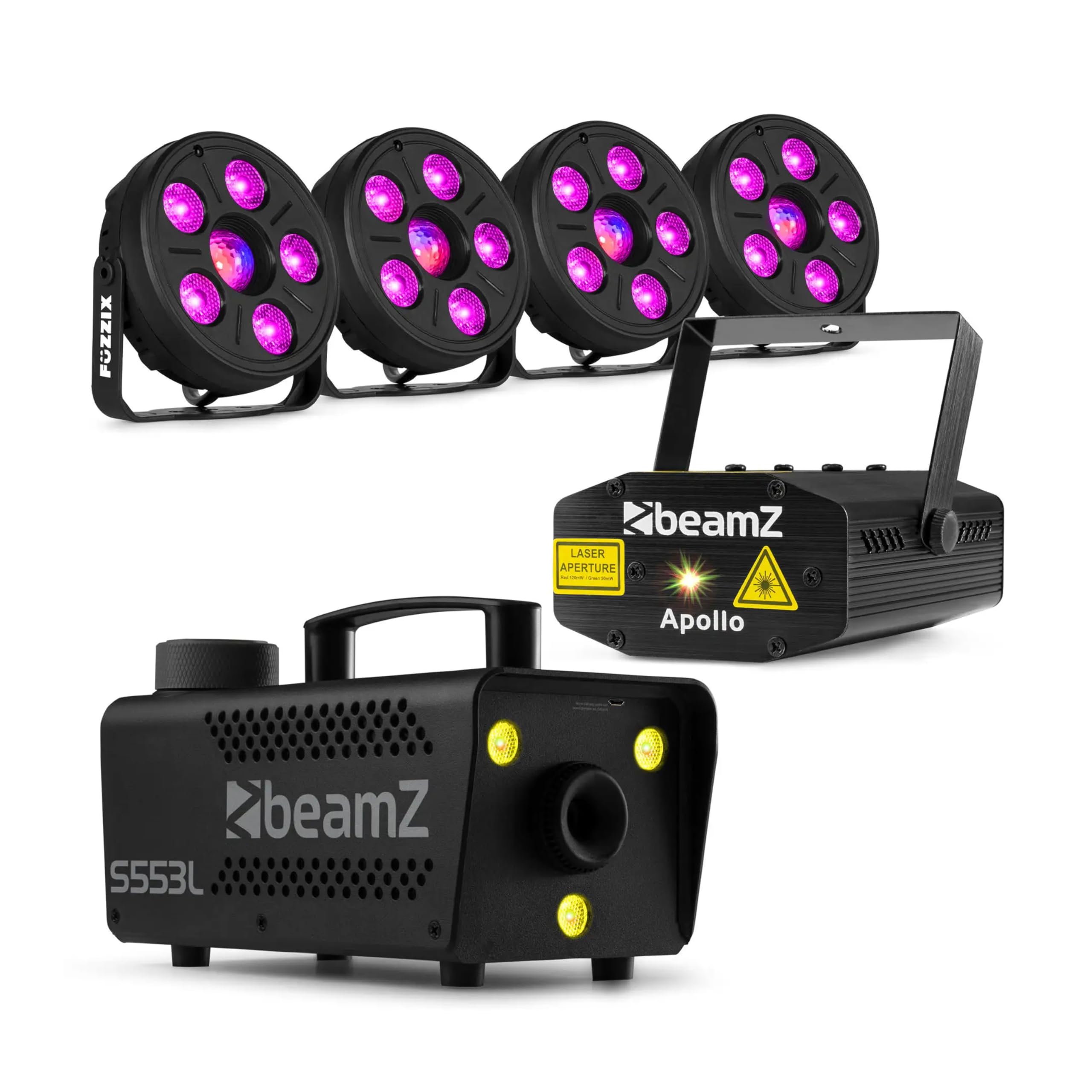 BeamZ - Pack de iluminación LED con máquina de humo de 550W | 550W de potencia, densidad de humo ajustable, con efecto LED, para Halloween y fiestas temáticas