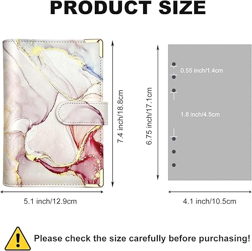 Miniatura 42 de Carpeta A5 recargable de piel sintética con 6 anillas, cubierta para cuaderno pequeño para papel de relleno A5, cubierta de planificador personal