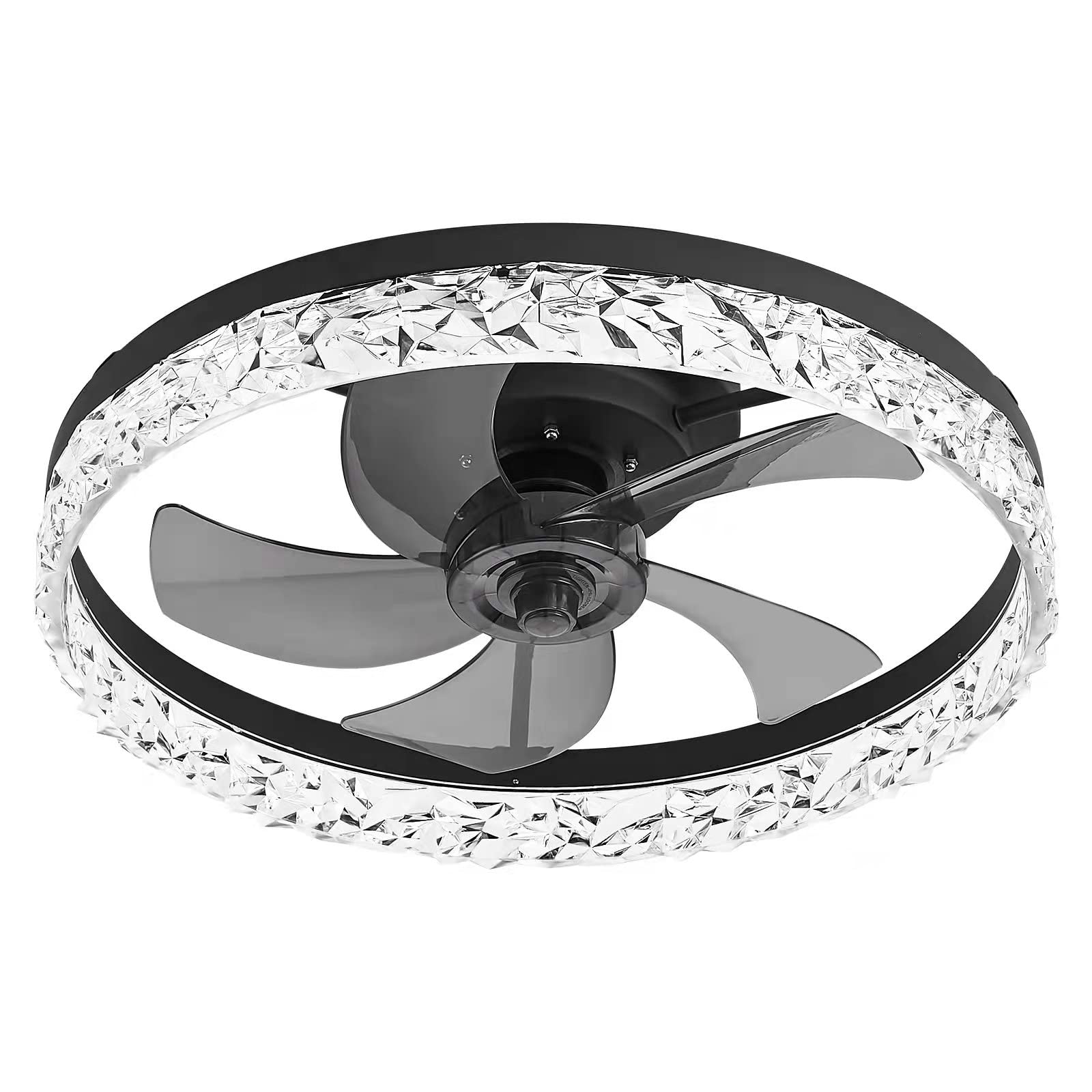 JAYYOU Flush Mount Ceiling Fan with Light Remote and App Control 19.7in Led Black Modern Low Profile Bladeless Ceiling Fan 3 Color 6 Speeds Suitable for Living Room Bedroom Dining Room