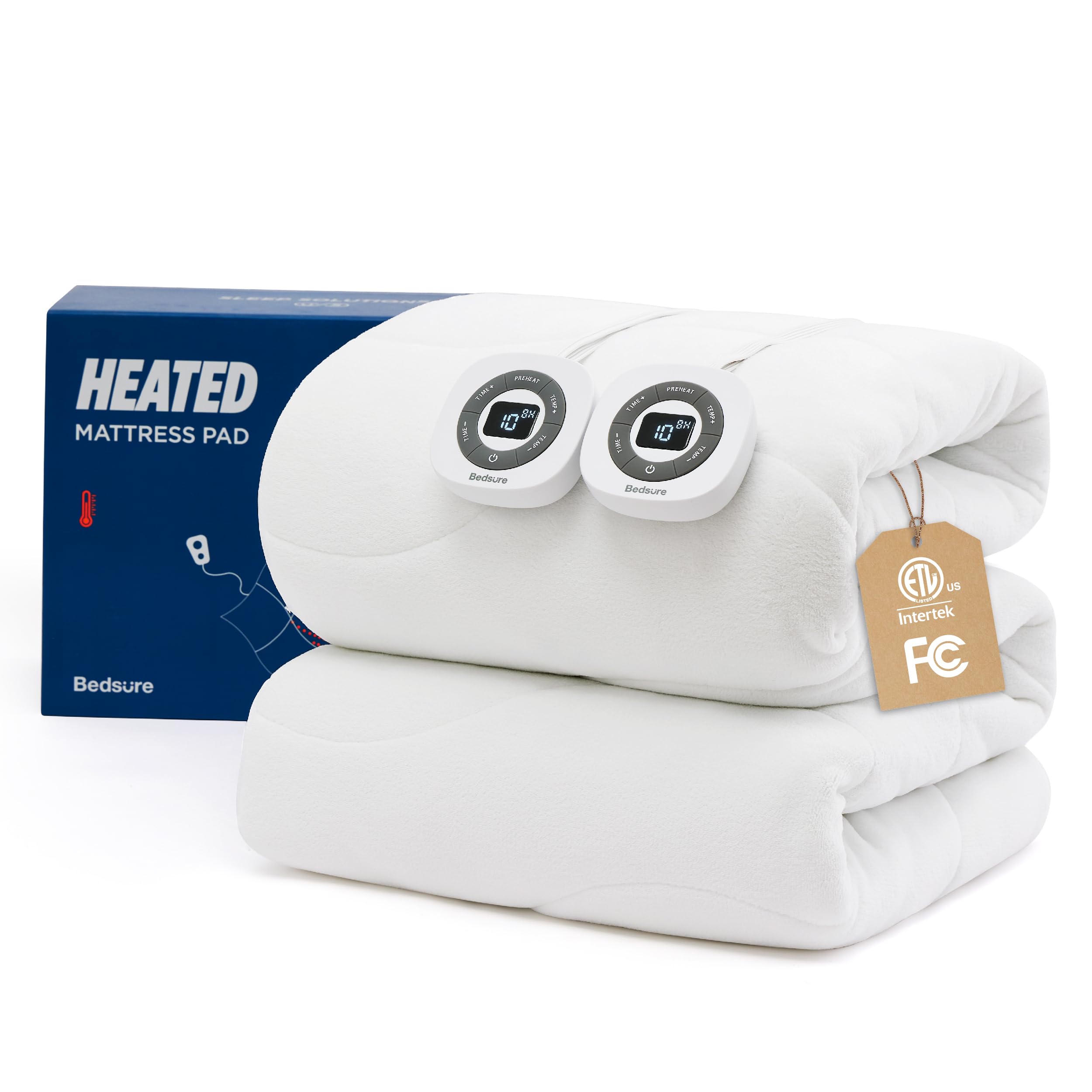 Bedsure Heated Mattress Pad Queen - Bed Warmer with Memory & Preheat Function, 12-Hour Auto Off & 10 Heat Settings, Dual Controllers, Fast Heating, Coral Fleece Electric Mattress Pad Queen, 60"x80"