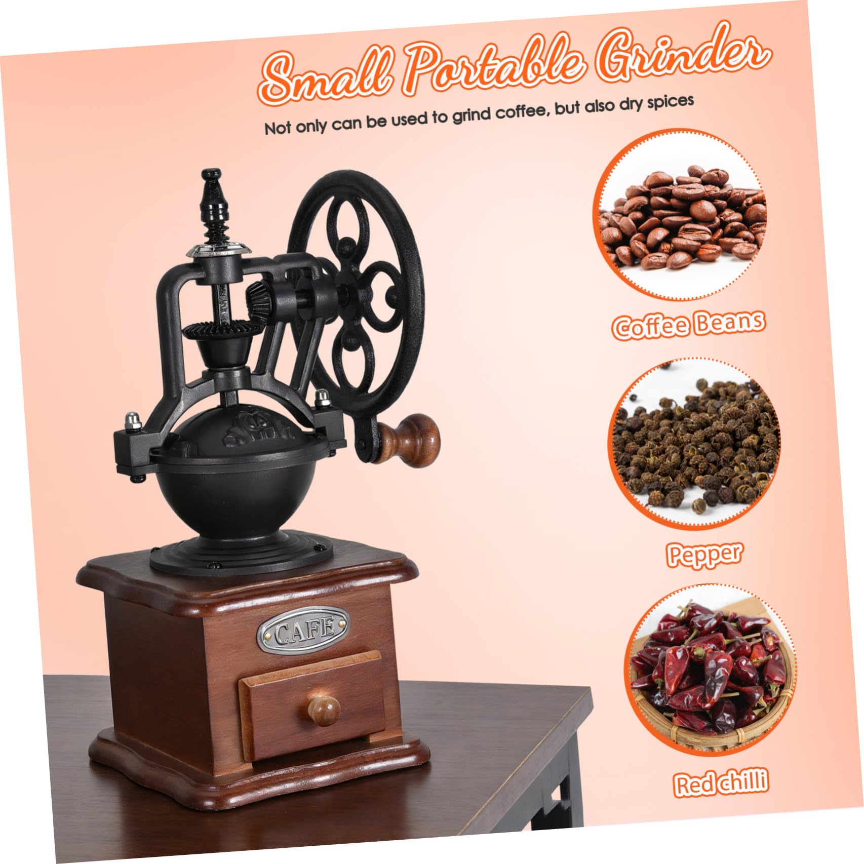 SECFOU Molinillo Manual de Café Vintage Pequeño Molinillos de Café de Manivela Muelas de Cerámica y Uso Portátil en Cocina Oficina o Viaje