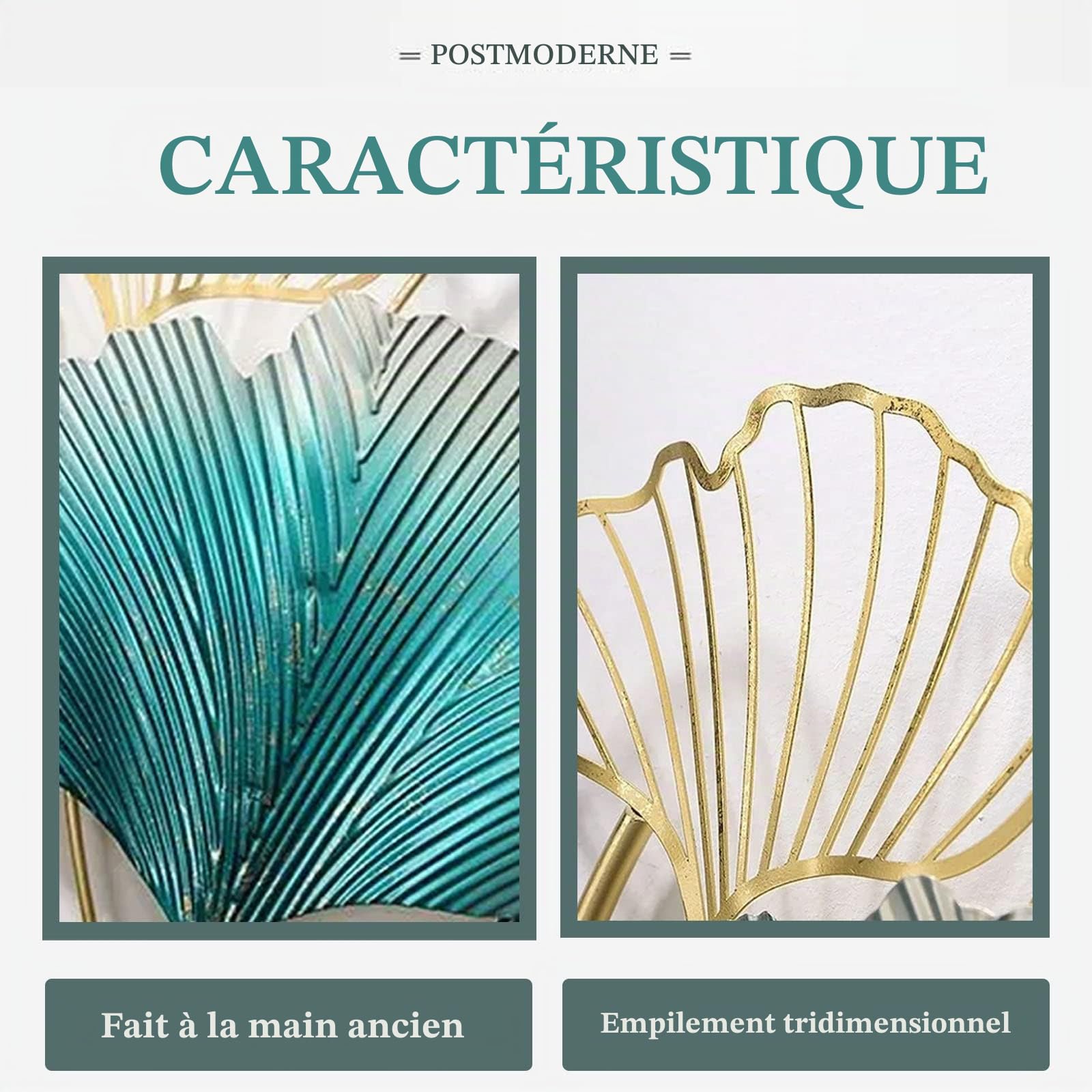 GERHWASH Deco Murale Metal Decoration Murale Salon Moderne Créatives 3D Metal Ginkgo Biloba Decoration Murale 150×50cm Sculpture Murale, pour Chambre à Coucher Salle D'étude Cuisine