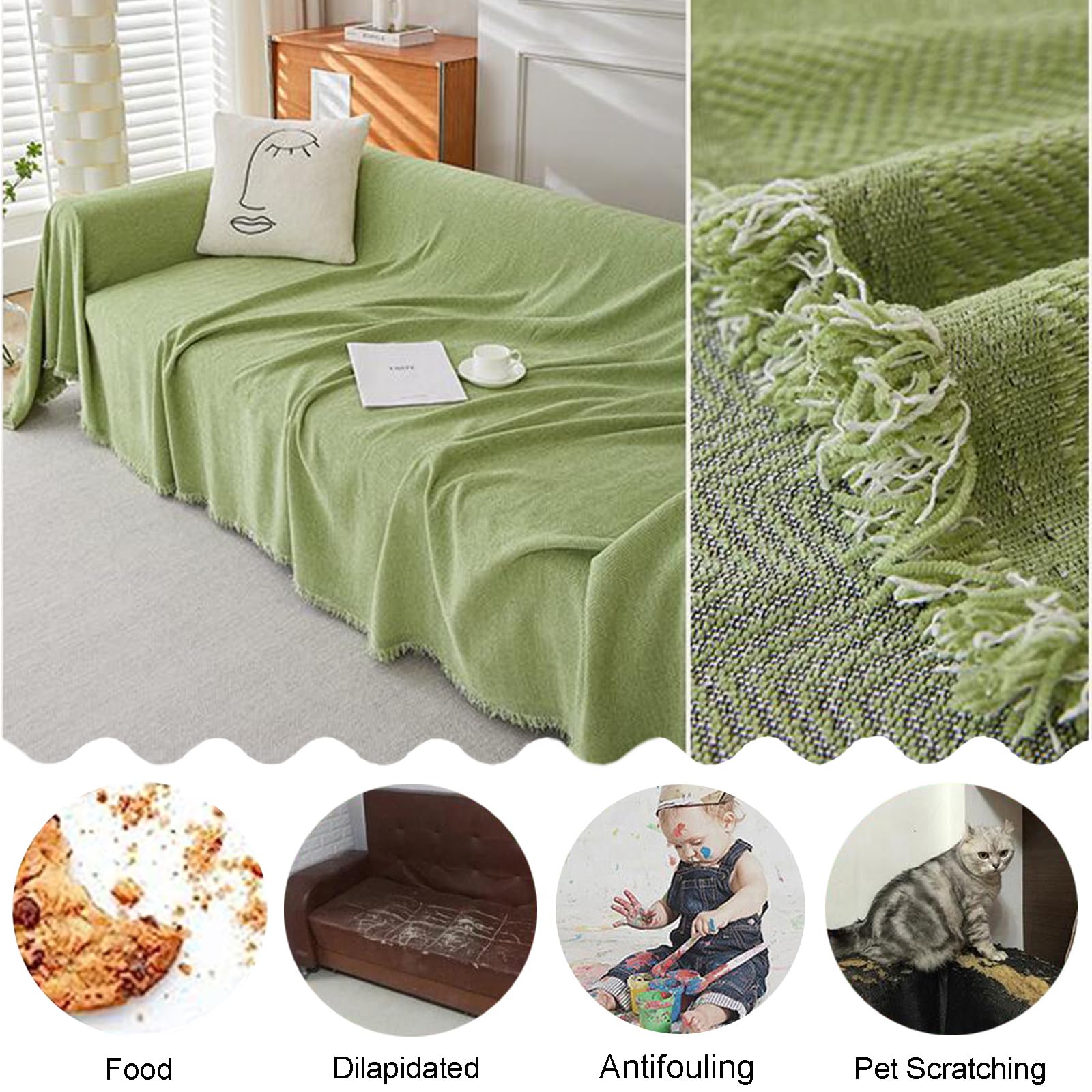 Plaid Ou Jeté De Canapé En Forme De L/U, 1 2 3 4 Places CombinéE Couvre De Canapé D'Angle Housse De Canapé En Chenille à Chevrons Couverture Polyvalente Pour Canapé Pause DéJeuner(180X230cm,Green 2)