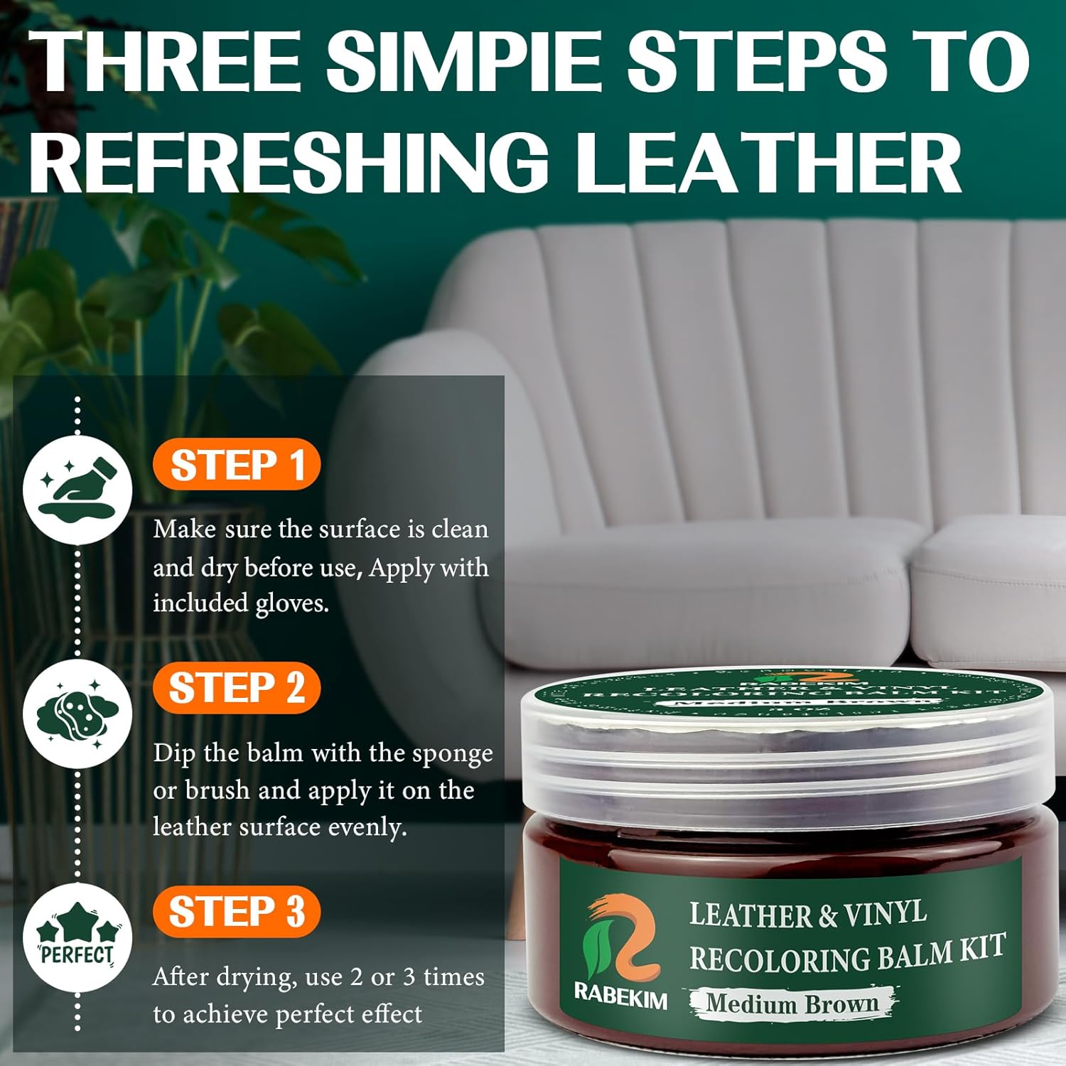 Medium Brown Leather Repair Kit, Leather Recoloring Balm – Restore & Repair Faded Leather on Couches, Car Seats, Shoes & Furniture | Leather Color Restorer & Conditioner | Easy DIY Application - Image 6