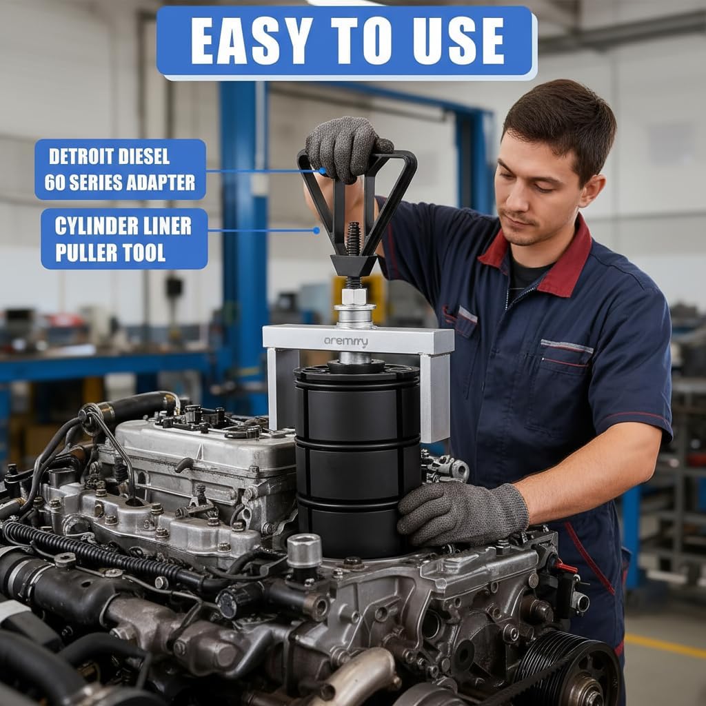 Cylinder Liner Puller for Detroit Diesel 60 Series DD13 DD15 DD16 MTU S2000, J-45876 & OTC 5875 Alternative, Heavy Duty Liner Remover with Thrust Bearing, 5.0" to 5.75" Bores