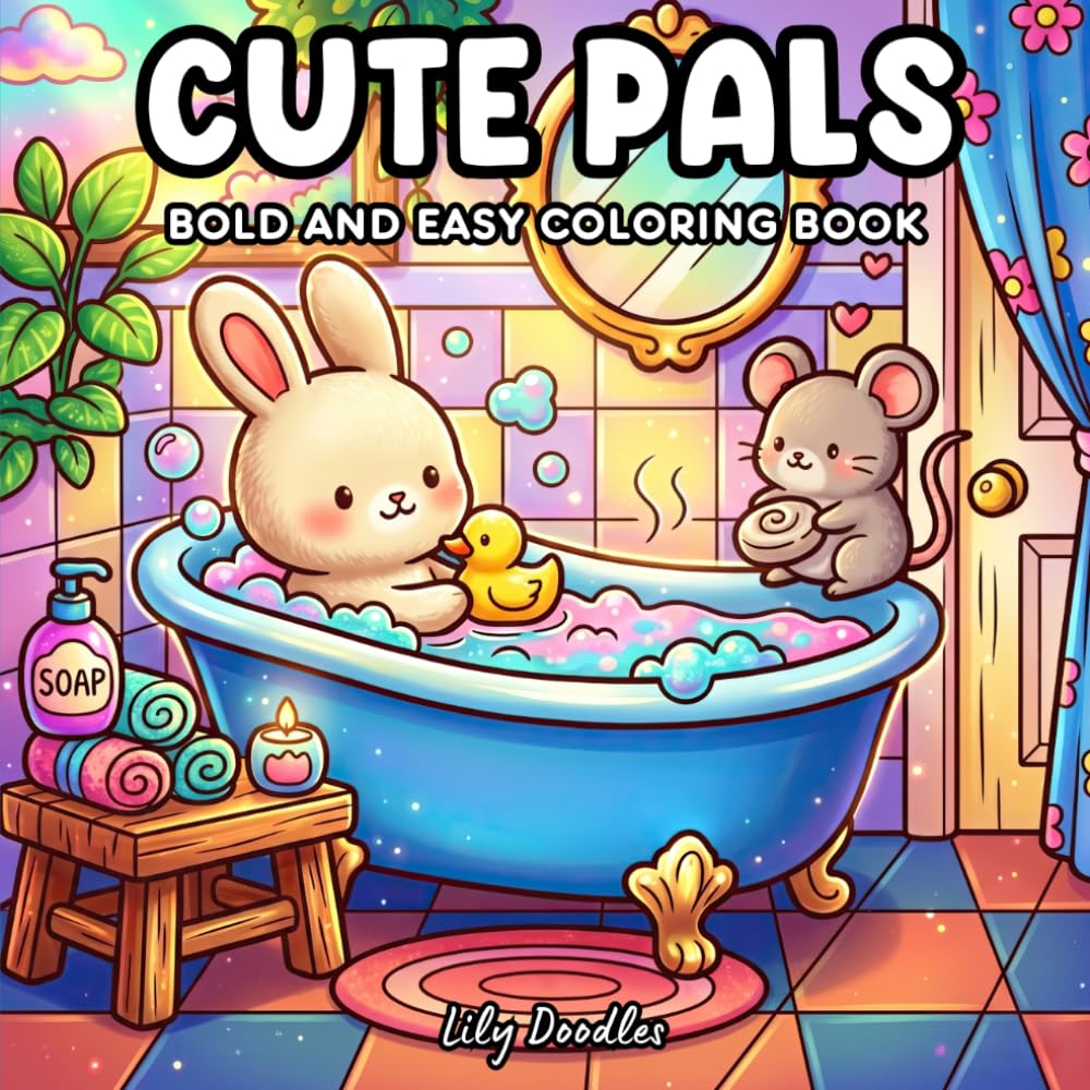Cute Pals: Bold and Easy Coloring Book with Cute Kawaii Animal Friends and Cozy Scenes for All Ages