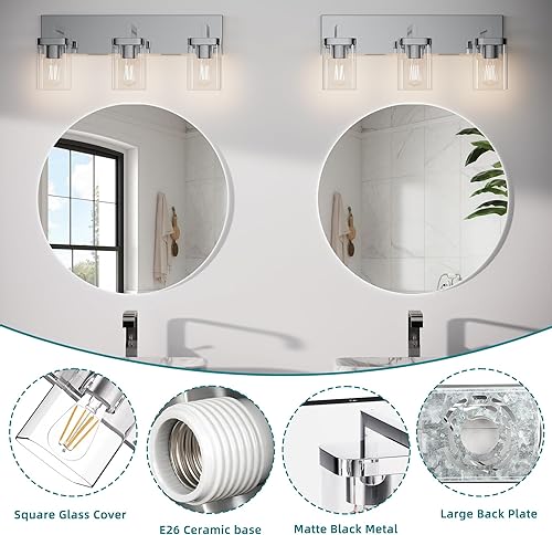 Miniatura 4 de Lámpara cromada para tocador de baño, diseño cuadrado, 3 luces, accesorios de iluminación sobre espejo, accesorios de iluminación de baño para sala