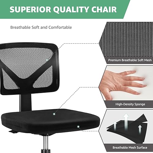 Miniatura 4 de ANTONIA Silla de escritorio para computadora de oficina en casa, sin reposabrazos, de malla, pequeña, con respaldo medio, altura ajustable, con