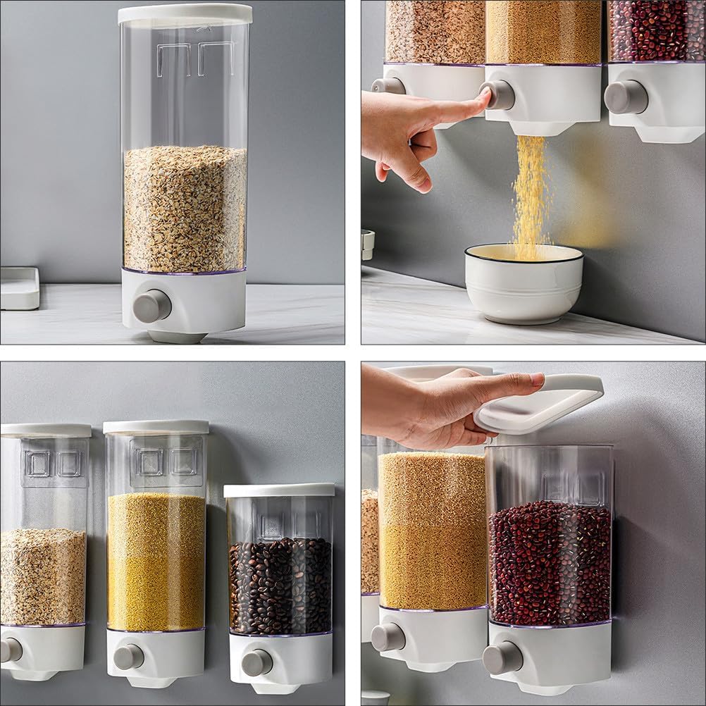BESPORTBLE Wall Mounted Storage Jar 1L Clear Food Storage Container with Press Button Dispensing Kitchen Organizer Abs