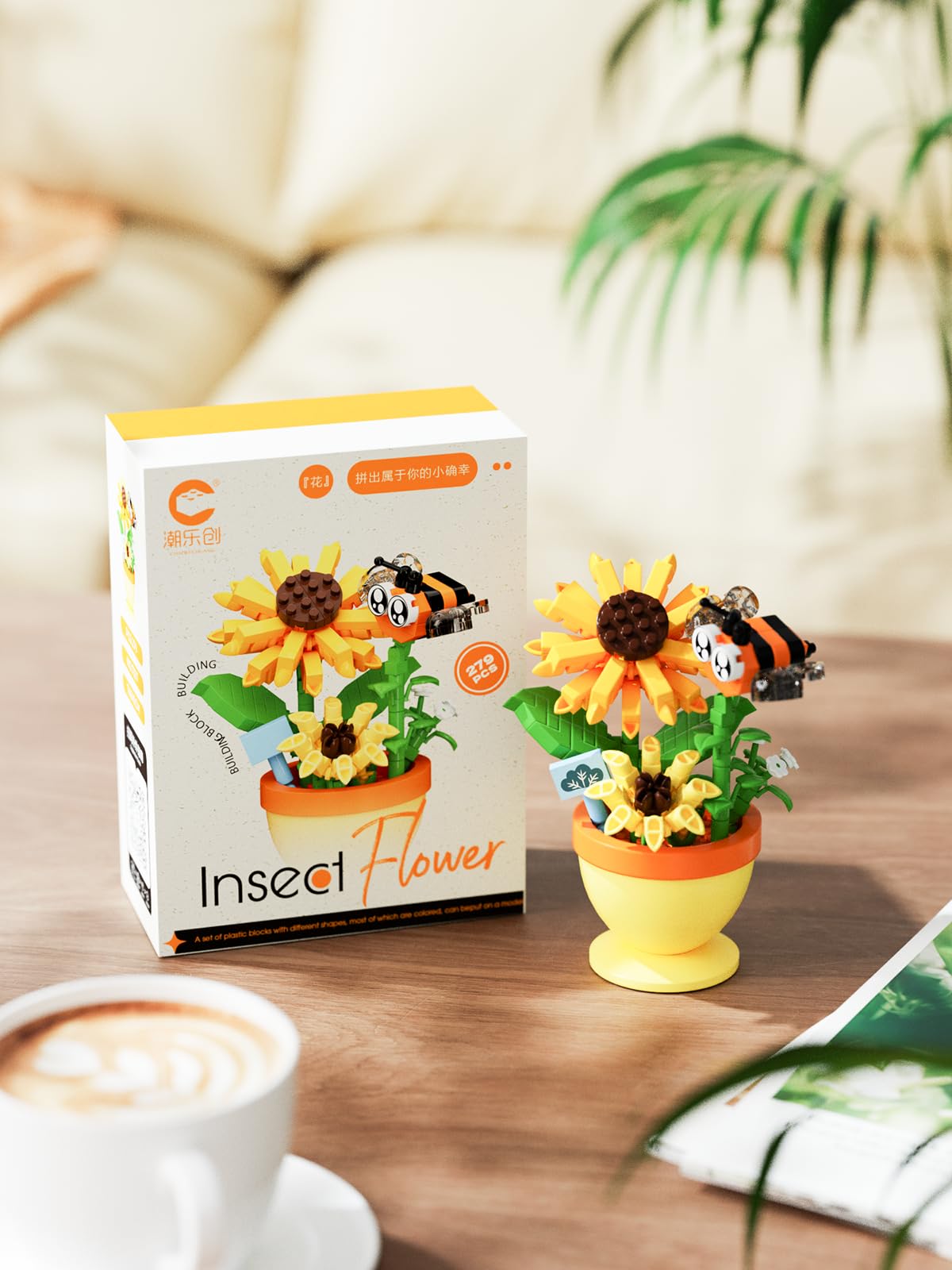 Amazon.com: Jollcnoia Bee Sunflower Mini Potted Bonsai Building