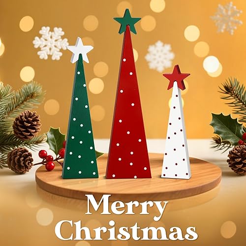 Miniatura 6 de Decoraciones navideñas para interiores  Árbol de Navidad de mesa de madera con adornos de estrellas, decoraciones festivas para repisa, chimenea,