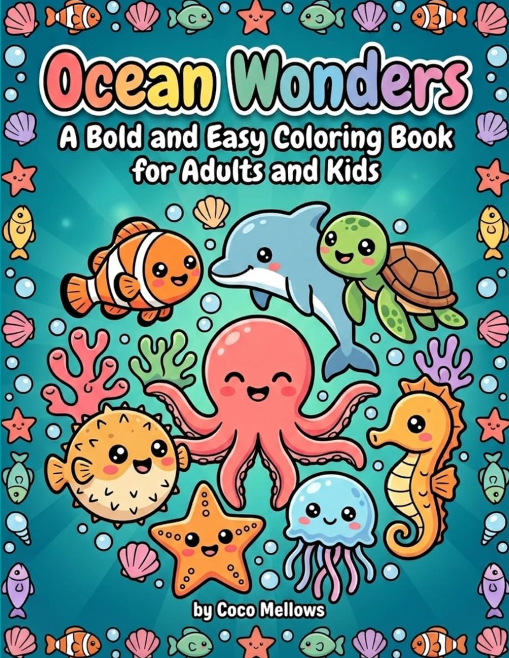 Ocean Wonders: A Bold and Easy Coloring Book for Adults and Kids — 52 Beautiful Pages of Sea Life