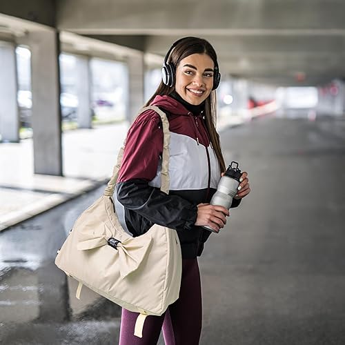 Vista 5 de WOLT Bolsa de gimnasio para mujer, bolsa para esterilla de yoga con compartimento para zapatos, soporte para colchoneta, bolsillo húmedo