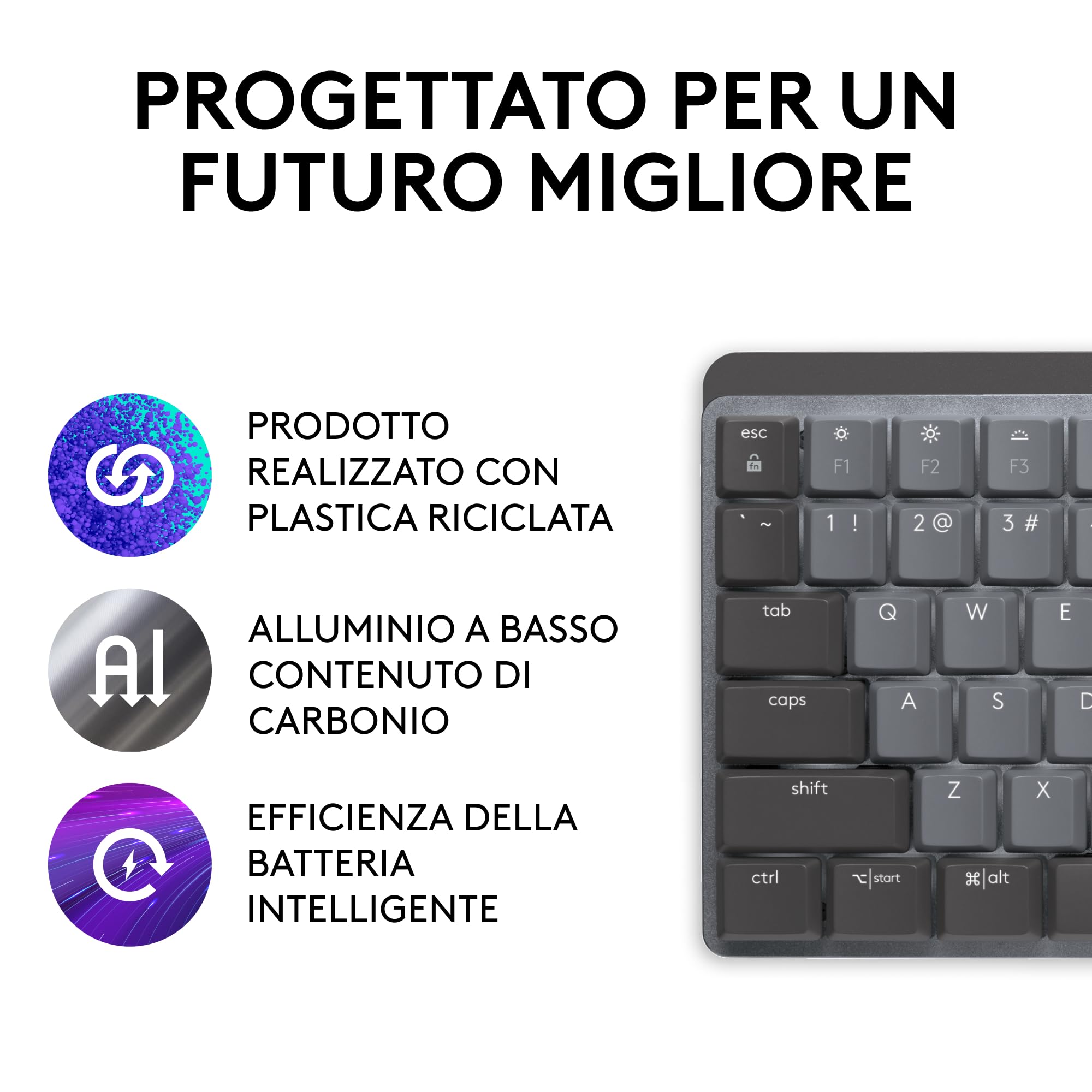 Logitech MX Mechanical Tastiera Retroilluminata Wireless, Bluetooth, USB-C, Layout US Int QWERTY, Grigio