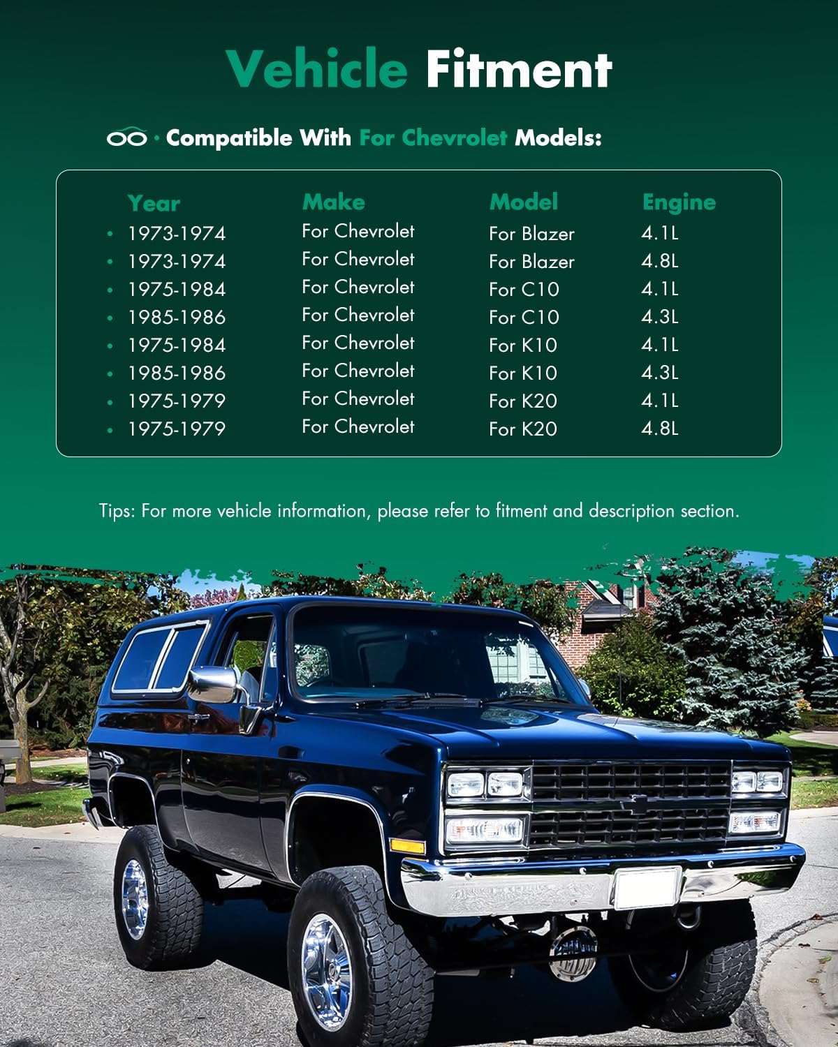 SCITOO Side View Mirrors Driver and Passenger Mirrors Fit For 1973-1991 For Chevy Blazer Suburban 1973-1987 Pickup Truck 1988-1991 Pickup Truck Manual Fold Non-heated Manual adjustment GM1321227