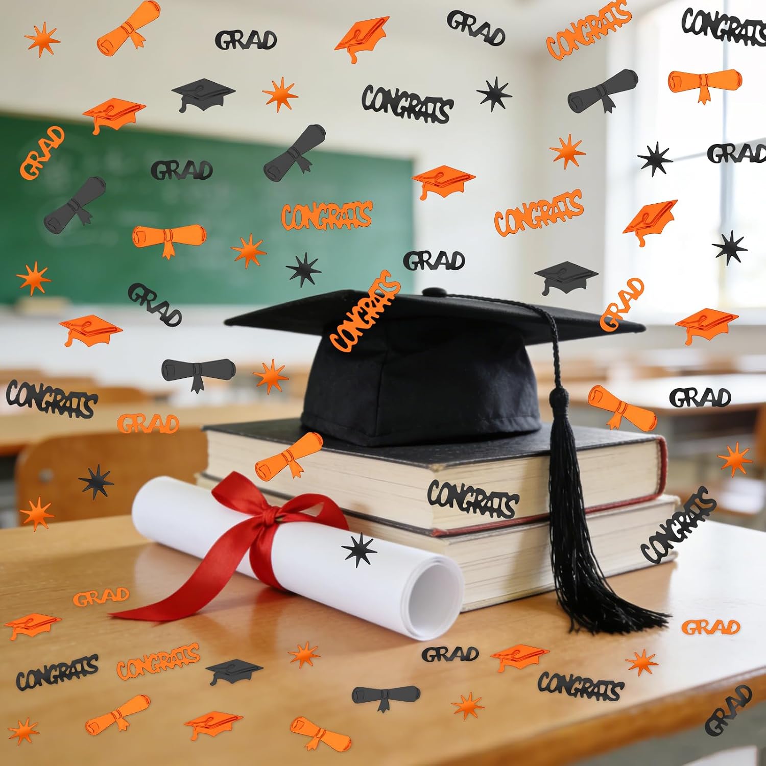 MARFOREVER Orange and Black Graduation Confetti 2027 Congrats Grad Confetti