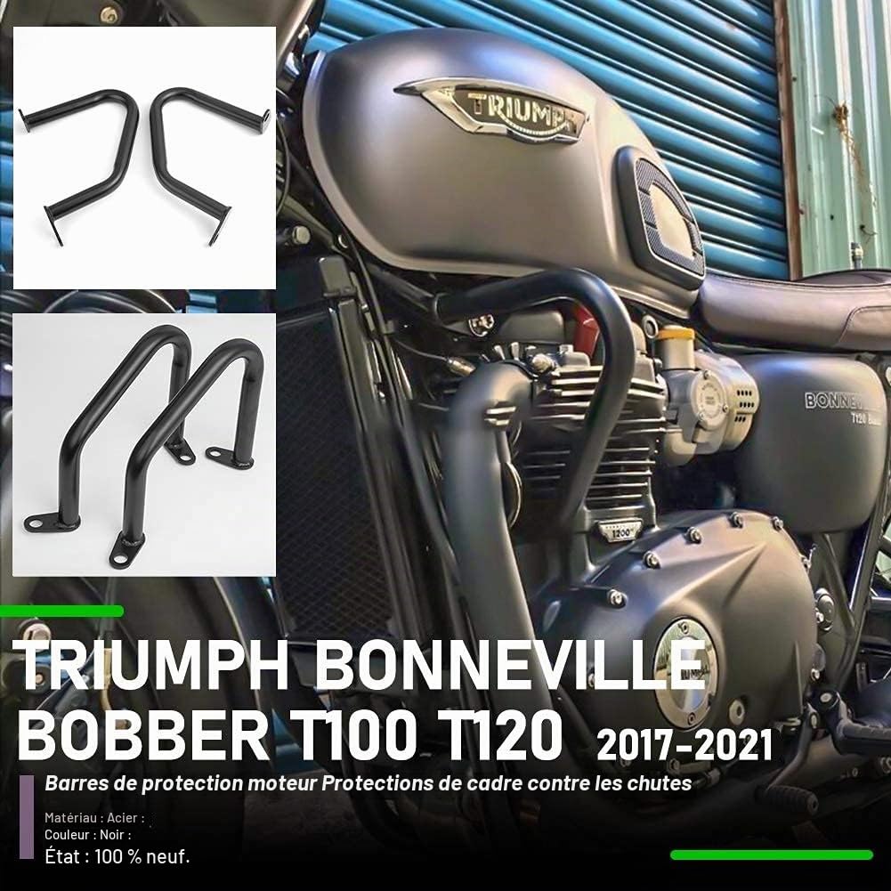 Barres de Cage de Crash pour Bonneville Bobber T100 T120 Street Twin Cup Thruxton 1200 R Moto Acier Autoroute Moteur Garde Pare-Chocs Cadre Chute Protecteurs 2016-2021 (Noir)