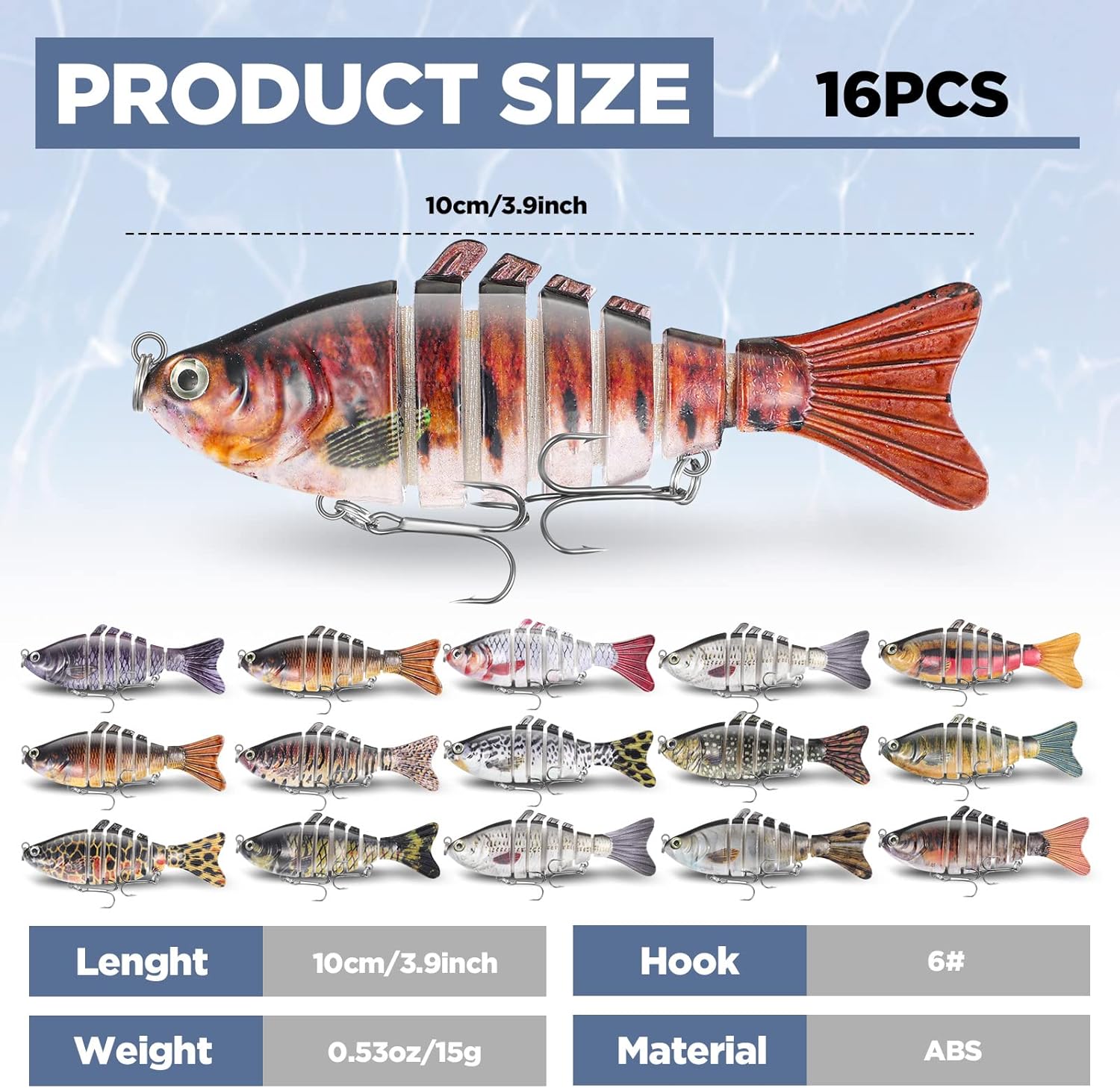 Talltalk 16 Pcs Fishing Lures for Bass Trout Perch Freshwater Trout Perch Freshwater Swimming Fishing Bait Swimbaits for Bass Slow Sinking Lifelike Fish Kit