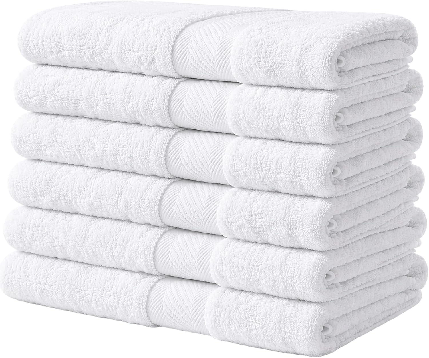 Pearl Linens Bath Towels Set of 6, 100% Cotton Towels for Bathroom 24x48 Inches, 407 GSM Quick Dry Lightweight Hotel Bath Towel, Highly Absorbent Medium Towels for Home, Spa, Gym & Bathroom, White