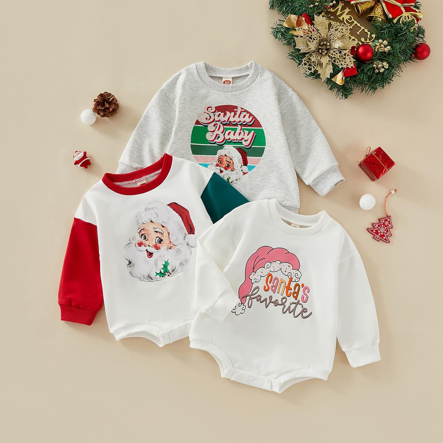 Miniatura 6 de Hoanselay Traje de Navidad de Papá Noel de manga larga para bebé niño y niña mameluco de mi primera Navidad otoño e invierno