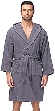 FALARY Men's Bathrobe with Hood Made of 100% Cotton Terry Towelling, Absorbent & Cuddly Soft - For Sauna, Wellness and Home, S-3XL