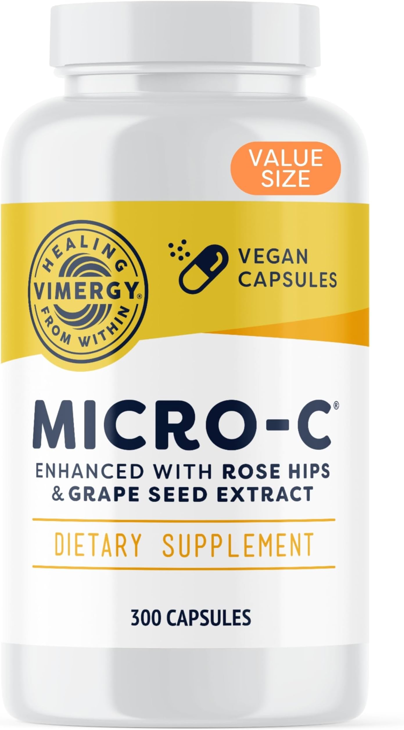Micro-C® Vitamin C Capsules – 500mg per Capsule, Supports Immune Health*, Promotes Collagen Production, Supports Healthy Bones*, Kosher, Vegan & Gluten-Free, Value Size 300 Capsules