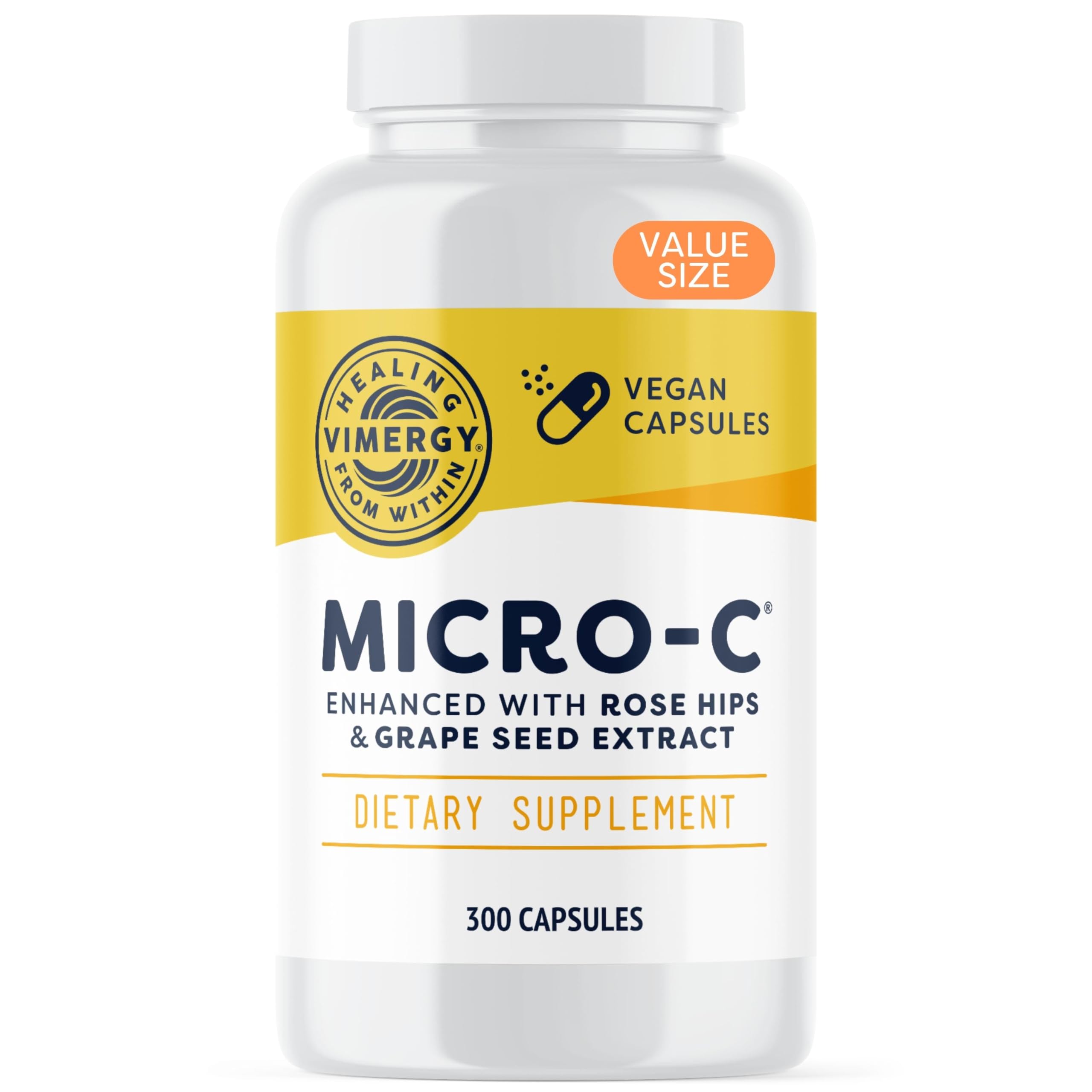 Vimergy Micro-C® Vitamin C Capsules – 500mg per Capsule, Supports Immune Health*, Promotes Collagen Production, Supports Healthy Bones*, Kosher, Vegan & Gluten-Free, Value Size 300 Capsules