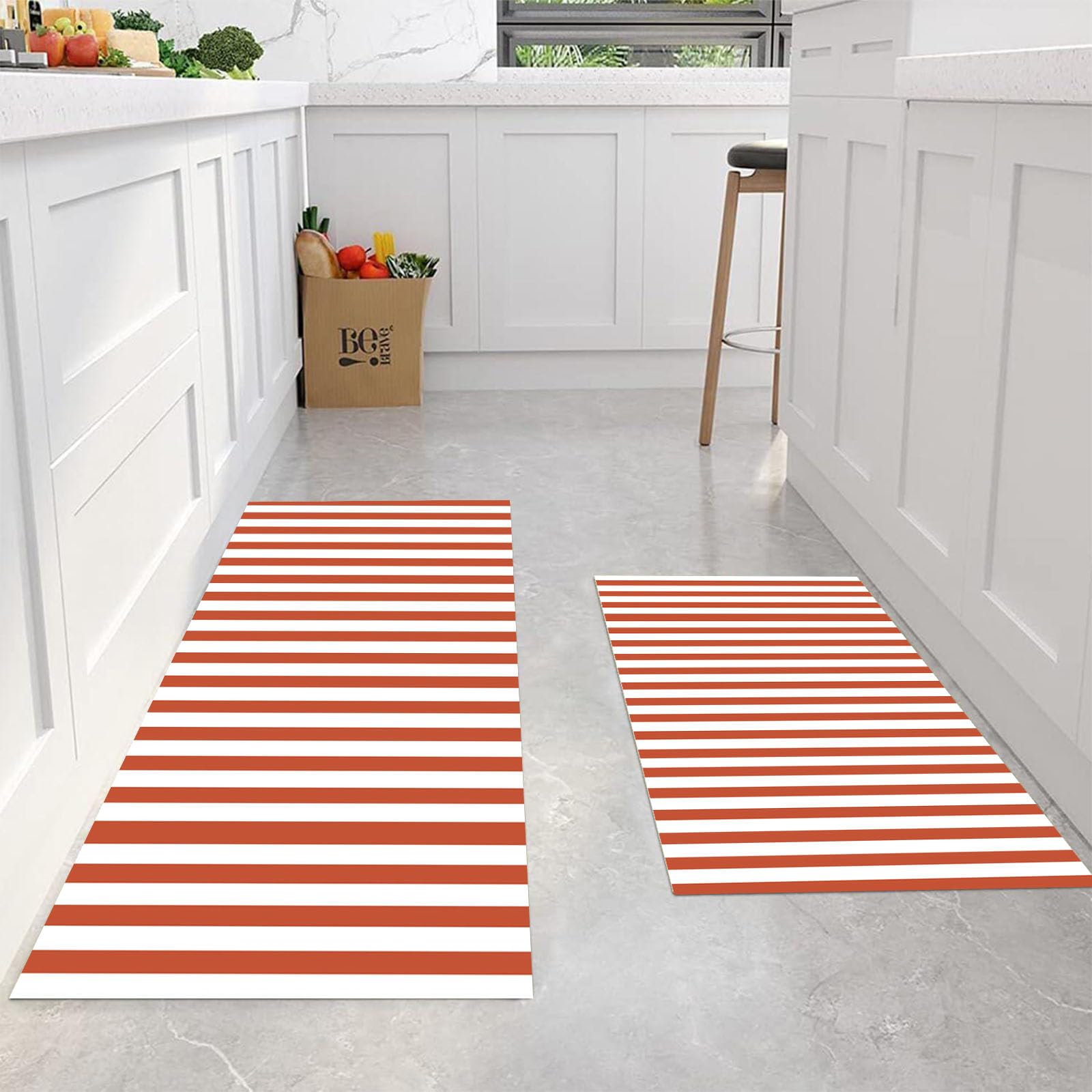 Alfombra cocina lavable DUOTCYELE pack de 2 alfombrillas antideslizantes retro rayas rojas