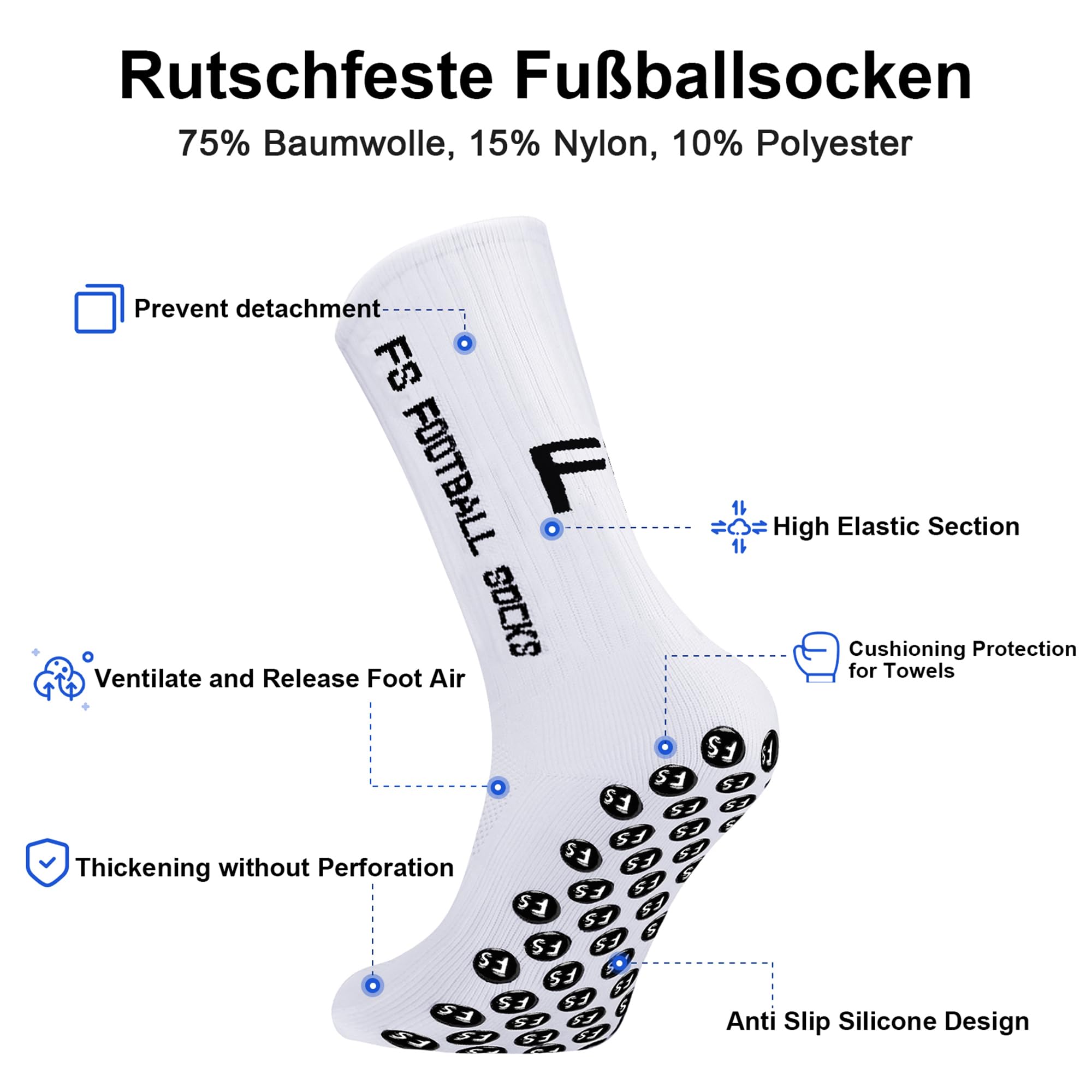 Gohanny Calze Calcio Antiscivolo Pacco da 3 Grip Socks Calcio, 35-39 39-46, Pettinato al 75%, Traspirante ed Elastico, Football Socks per Uomo Donna-Unisex Adulto