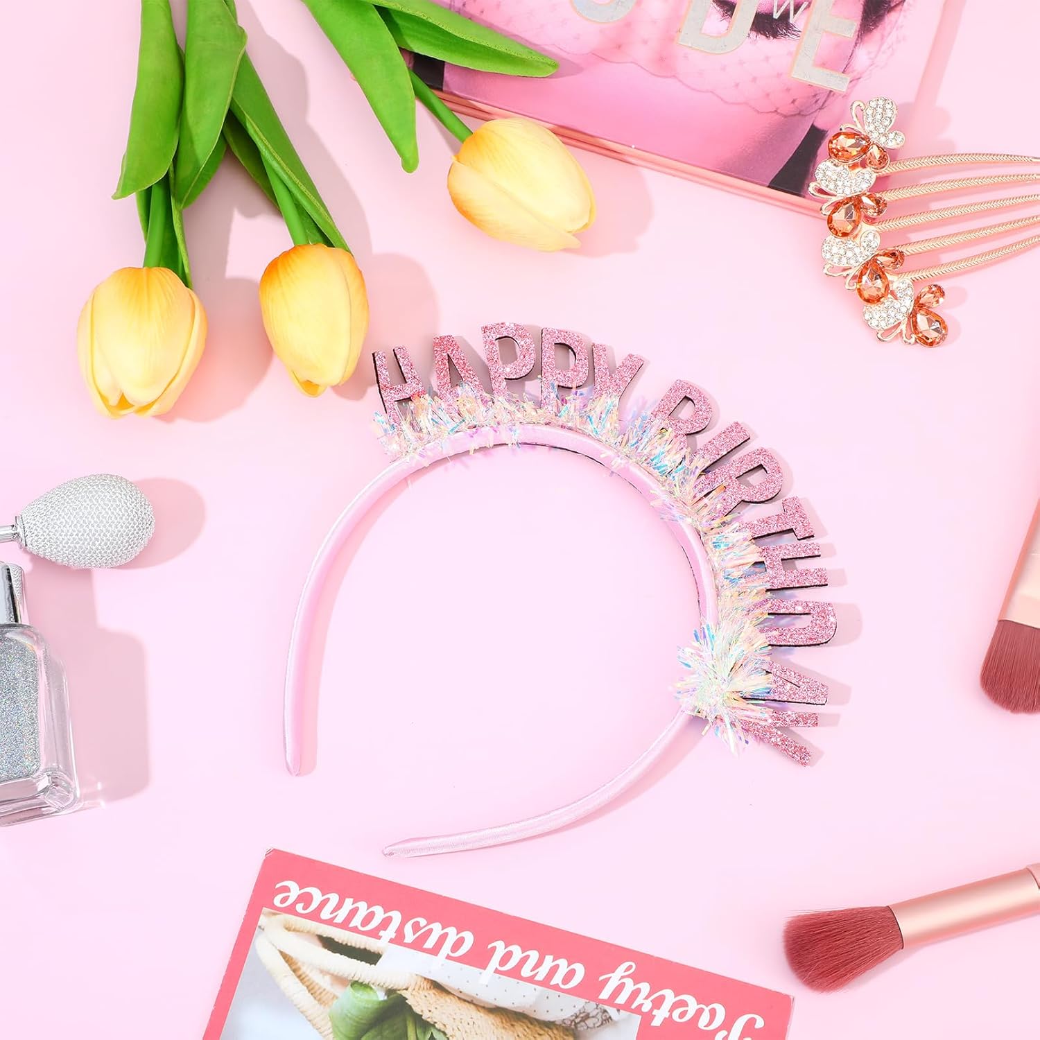 Pink Glitter Birthday Tiara Happy Birthday Headband Women Pink Headband for Women Birthday's Tiara Headpiece Party Decorations Favors - Image 6