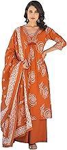 Women's Anarkali V-Neck Floral Print Kurta Set with Dupatta 3-Piece Ethnic Wear (Fabric-Rayon)