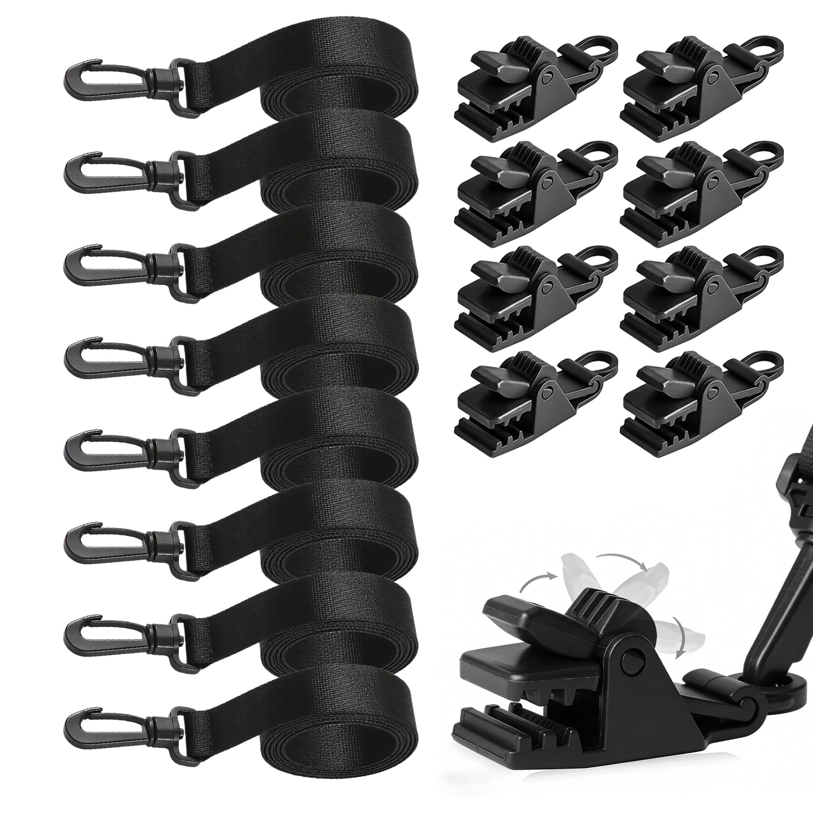 BORDEAG 8 unidades de enrolladores de piscina, bandas de sujeción para láminas solares, correas tensoras con trinquete, cintas de fijación, para cubiertas de lona de piscina, color negro