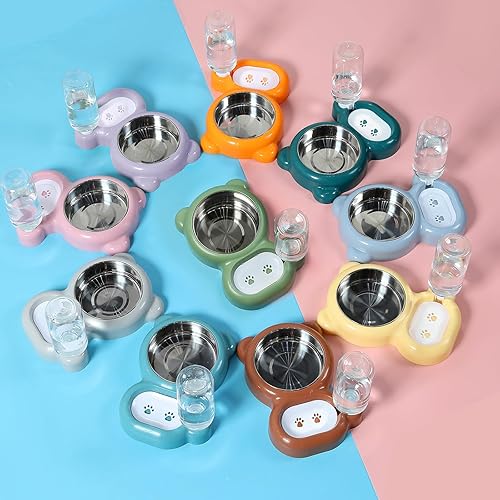 Miniatura 6 de Juego de cuencos para perros, comida y agua para gatos con dispensador de agua y cuenco de acero inoxidable para gatos y perros pequeños, color
