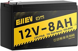 Eiiev 12V 8Ah Lithium Battery,4000+Cycles 12V LiFePO4 Battery Built-in BMS 5A,Deep Cycle Lithium Iron Phosphate Rechargeable Batteries for Small UPS,Power Wheels,Fish Finder,Ride-on Toy,Camping