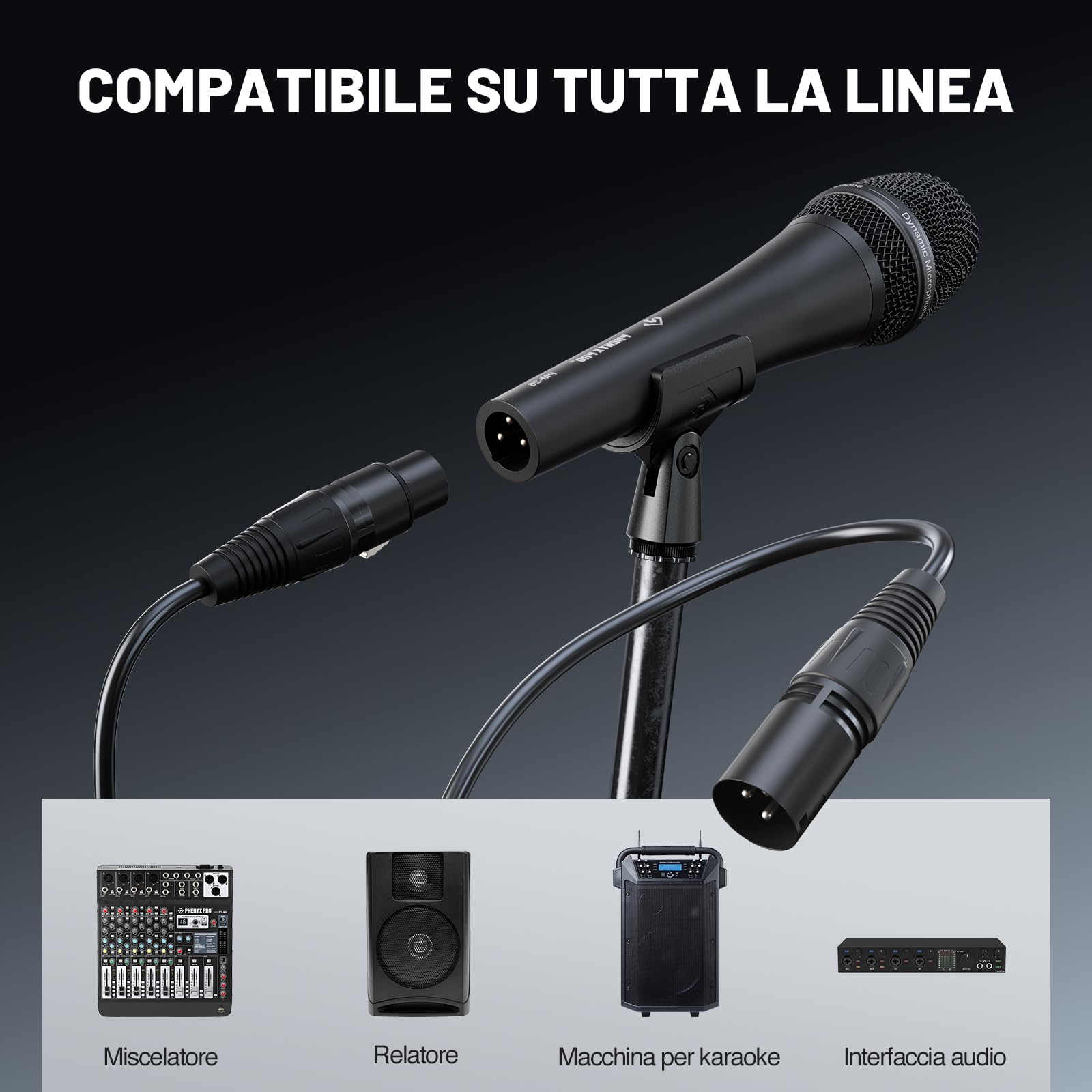 Phenyx Pro Microfono Vocale Dinamico Supercardioide XLR PM-26 | Capsula supercardioide, Microfono palmare dinamico, Cavo XLR 5 m, Clip microfono, Borsa trasporto, Canto, Palco, Karaoke