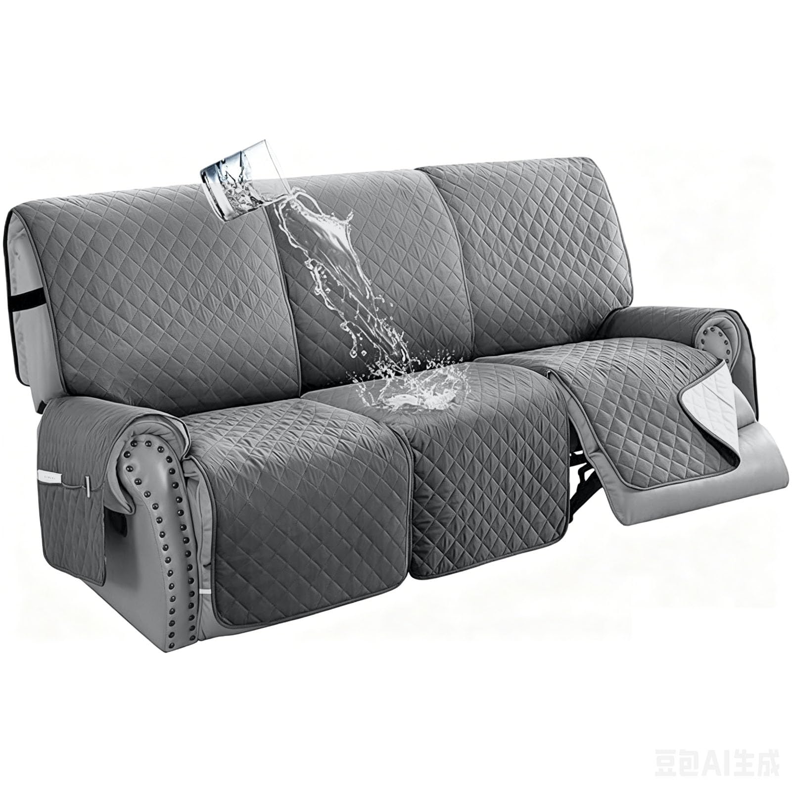 Funda para Sofá Reclinable Impermeable 1/2/3 Plazas, Cubresofás Antideslizantes con Bolsillo, Protector Lavable para Muebles Reclinables Ideal para Perros, Niños (Gris,3 Plazas)
