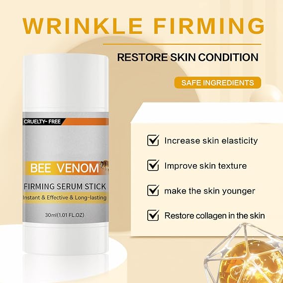 2pcs Bee Venom Firming Serum Stick, Collagen Peptides Firming & Wrinkle-Reducing Cream for Body,Lifts,Plumps and Firms Skin, Natural Bee Venom Serum for All Skin Types