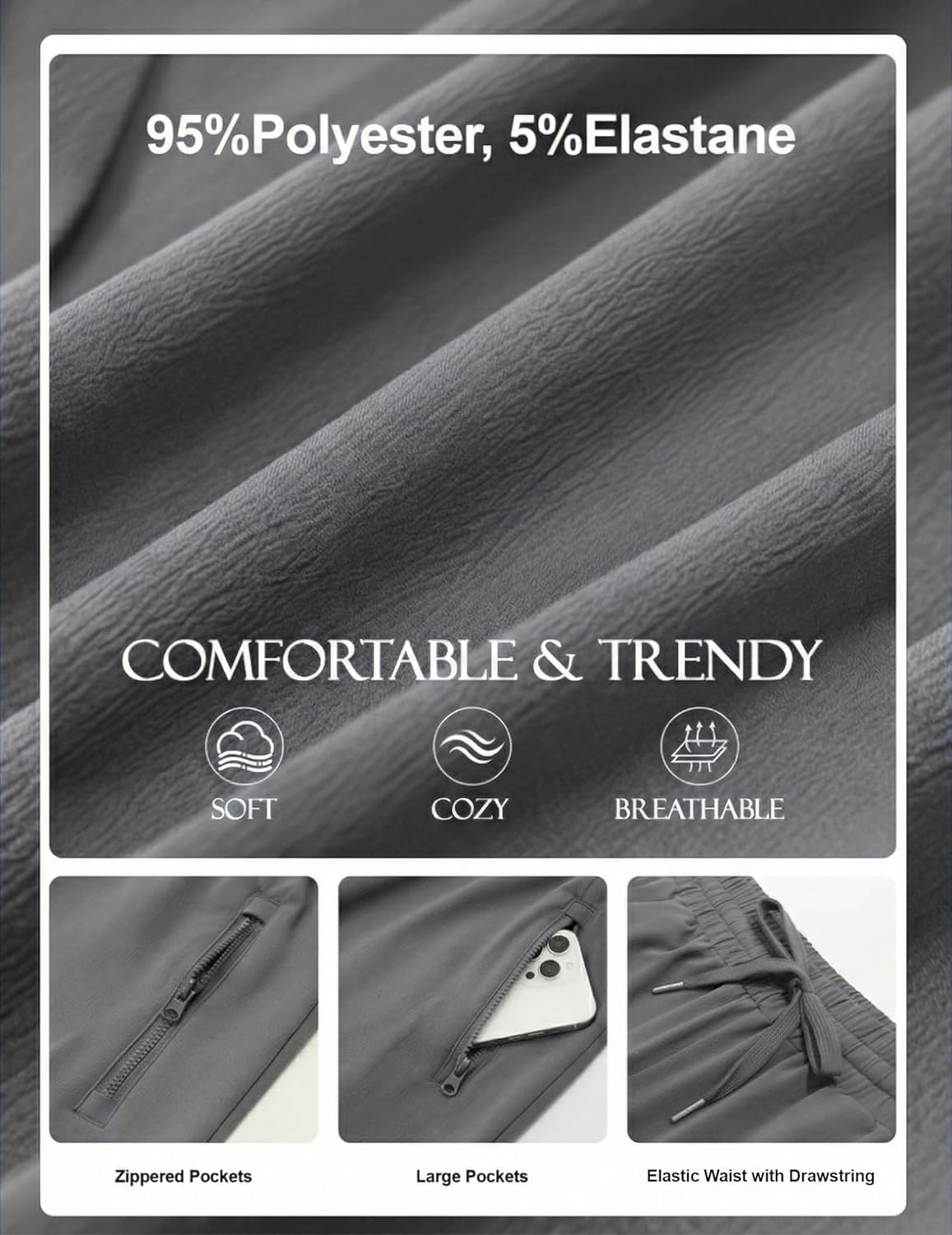 Women's Jogging Pants Straight Leg Sweatpants with Zipper Pockets High Waisted Drawstring Cozy Casual Pants - Image 5