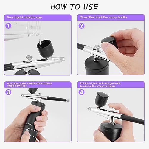 Miniatura 6 de Kit de aerógrafo inalámbrico recargable con compresor, juegos de cepillos de aire portátiles, manejo automático para pintura de modelos, uñas,