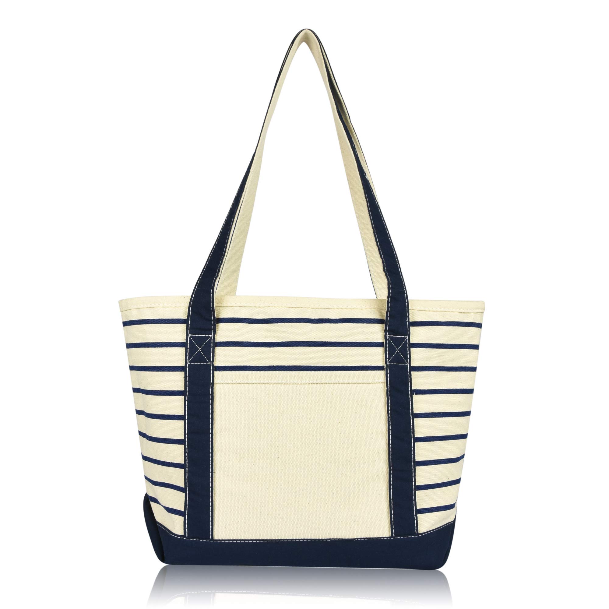 DALIX Small Stripe Tote Deluxe Shoulder Bag Cotton Canvas in Navy Blue