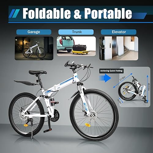 Miniatura 4 de TFCFL 26" Folding City Bike Bicycle, 21-Speed Folding Bicycle for Adult, Camping Bicycle, Height Adjustable Folding Bike,with Mudguard, Mountain