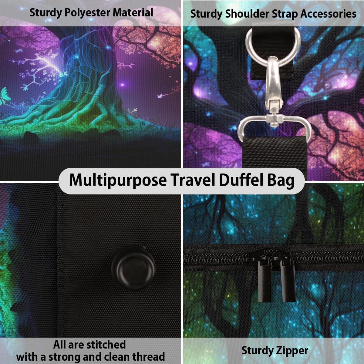 Travel Duffel Bag Tree Of Life Universe Sport Tote Gym Bag Waterproof Foldable Carryon Weekend Overnight Training Handbag Sports Duffle Bags for Women Men Boys Girls
