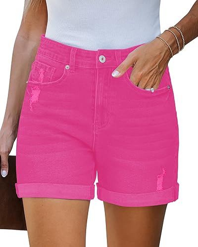LookbookStore Jean Shorts Womens Stretchy High Waisted Ripped Denim Shorts