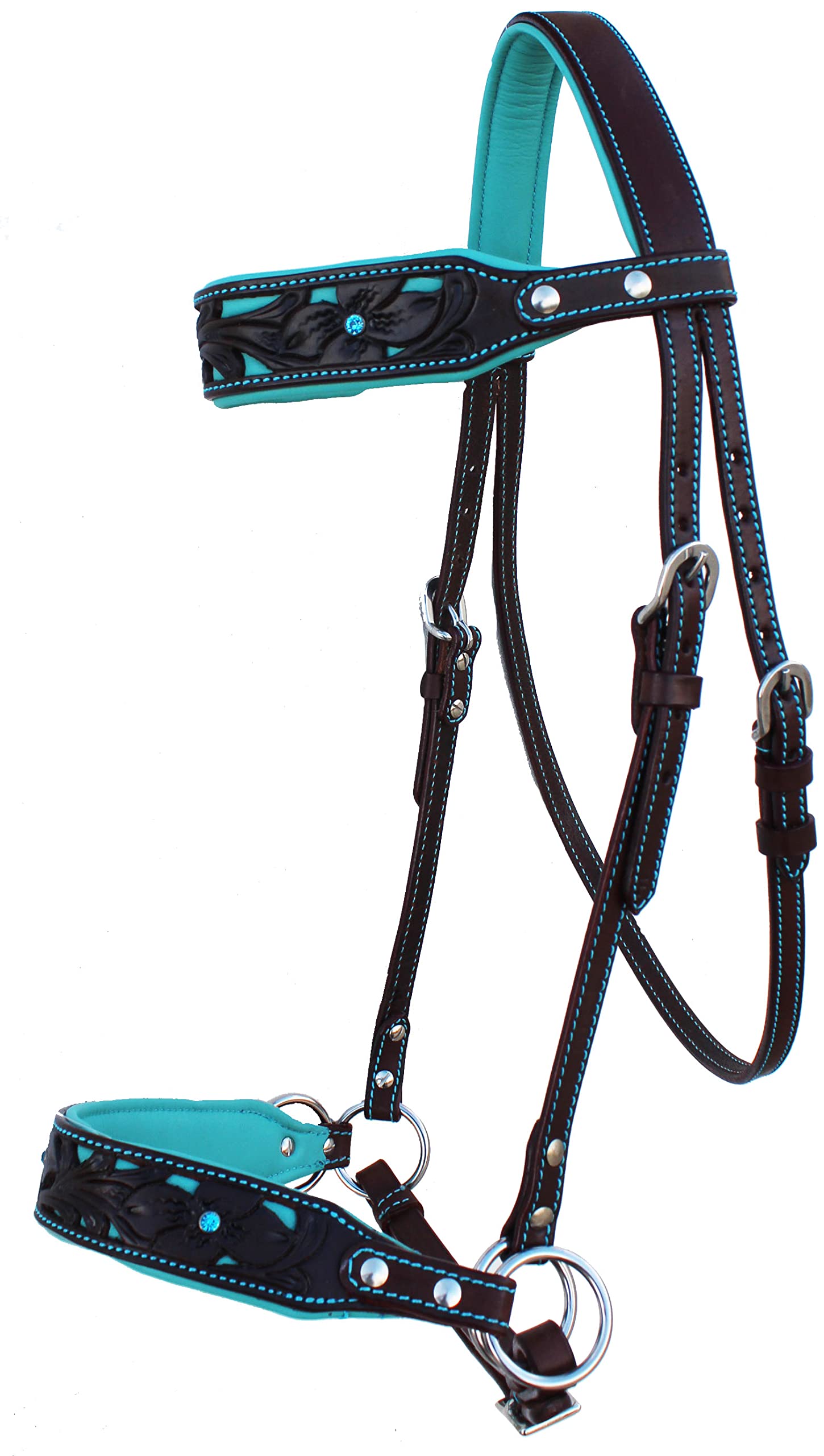 Horse Western Leather Floral Tooled Bitless Sidepull Bridle Reins 77RS34