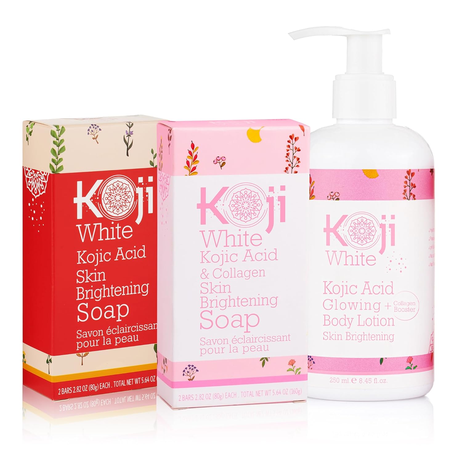 Koji White Kojic Acid, Collagen Soap & Body Lotion Bundle | Gentle Skin Brightening & Moisturizing with Tea Tree, Vitamin C & Hyaluronic Acid | Vegan, Glowing Skin, Hydrating, Lotion for Firm Skin