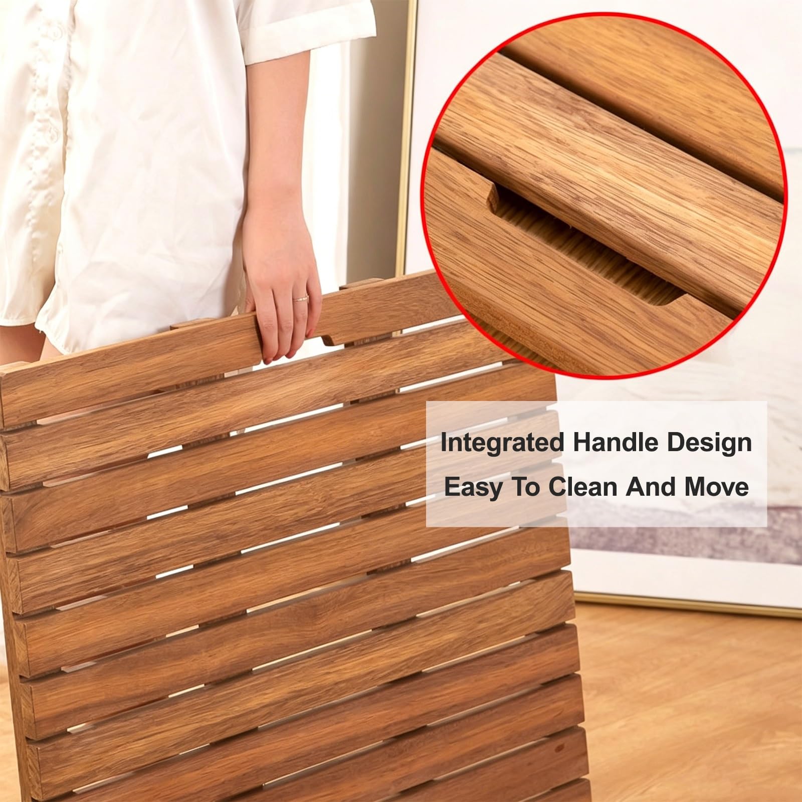 Alfombrilla de baño de madera antideslizante grande para baño, spa, sauna, jardín, diseño de listones, 50 x 100 cm para un drenaje suave y seguridad en el hogar
